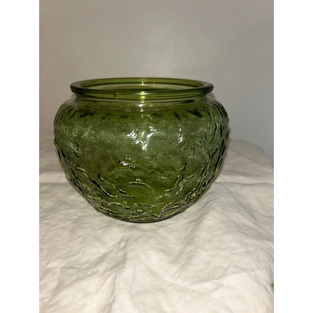 Vintage EO Brody Co Green Glass Textured Bark Bowl Planter Cleveland Ohio USA